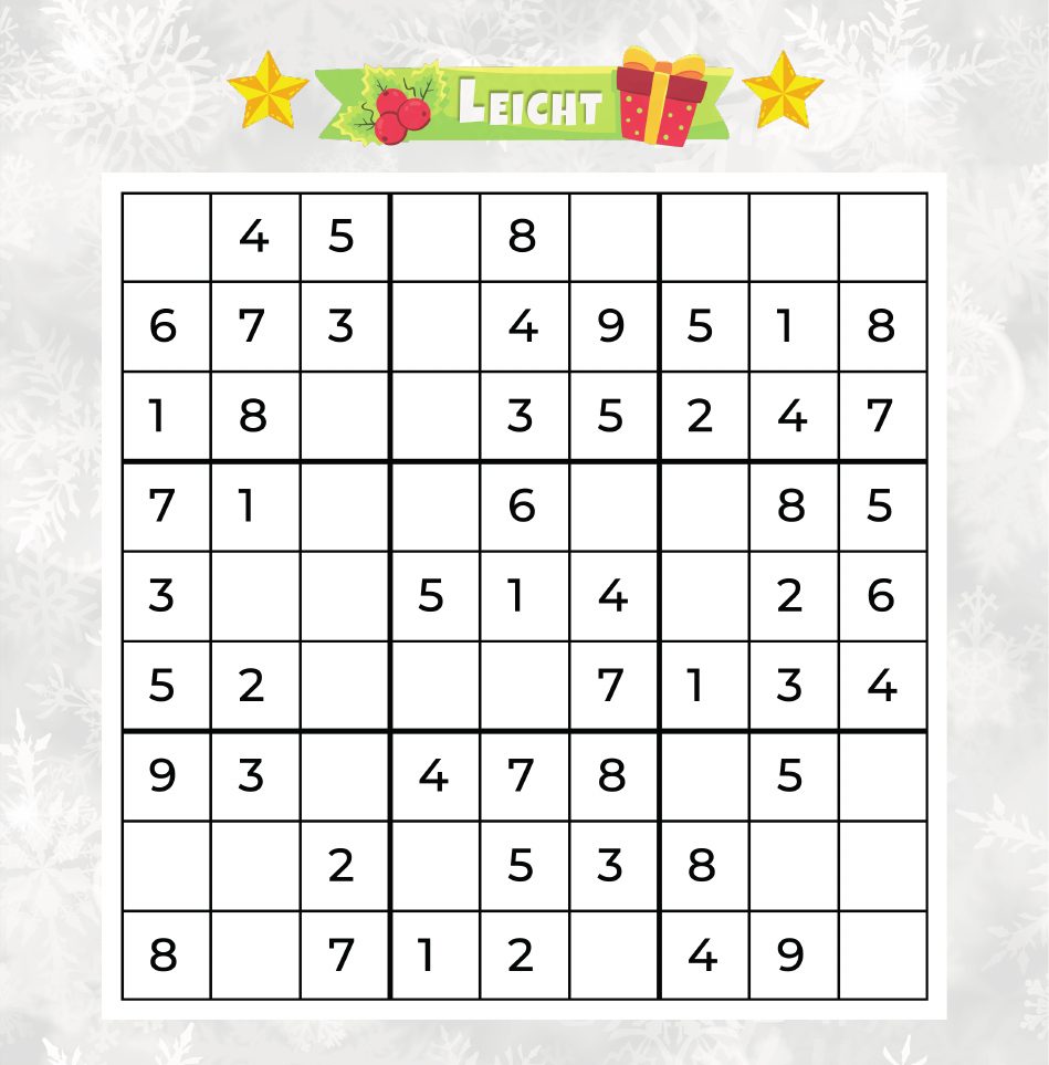 Das leichte Sudoku von Tag 1 mit großem Rätselgitter