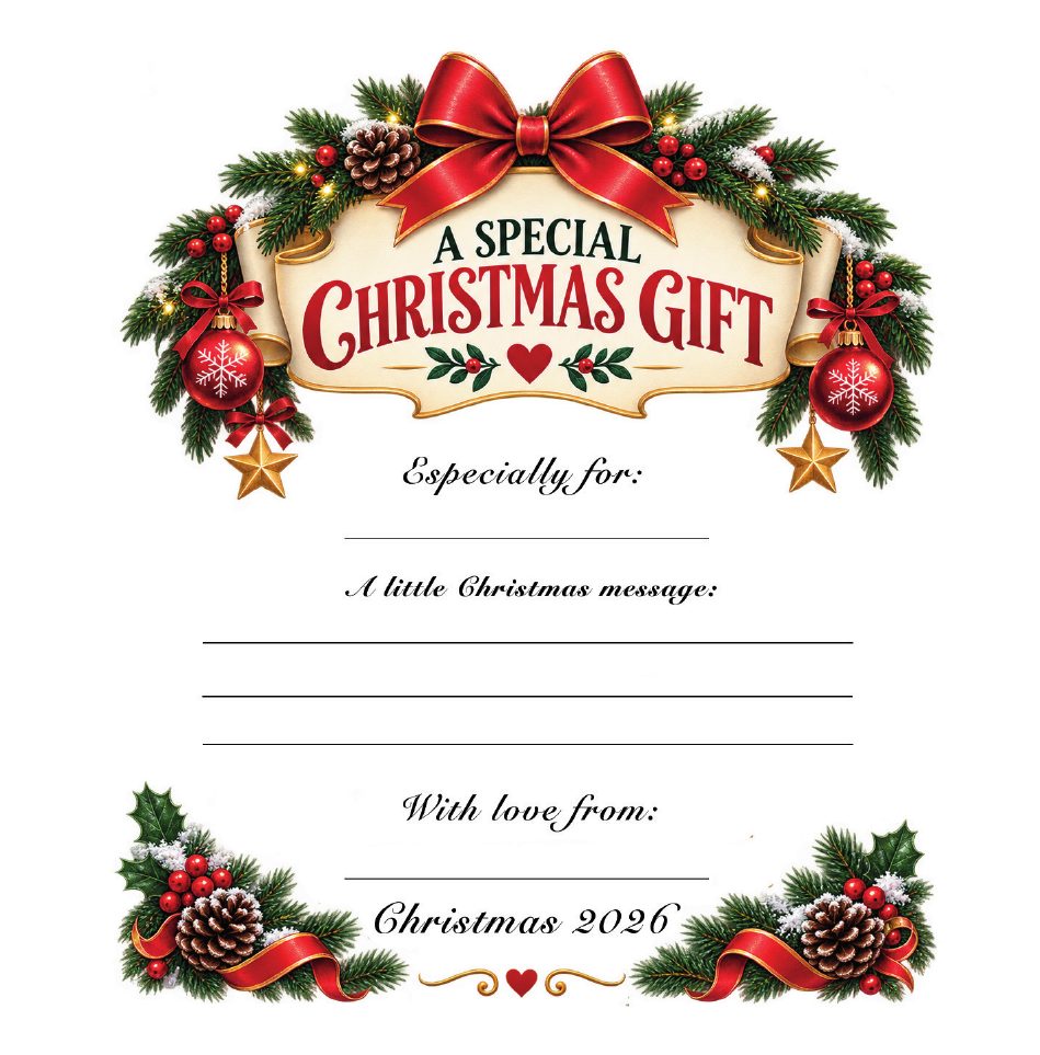 Dedication page: A special Christmas gift, especially for, a little Christmas message, with love from